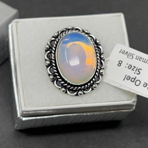 OPAL Jewelry - BOGO Stunning White Opal & German Silver Size 8 RING calming & healing powers